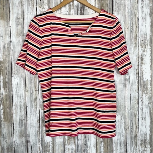 Talbots Tops - Talbots Pink Stripe V Neck Blouse